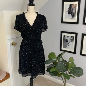 Polka dot faux wrap mini dress